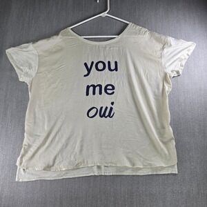 DEPT222 Graphic Tee Women 2X Cream You Me‎ Oui Mixed Media Short Sleeve Top